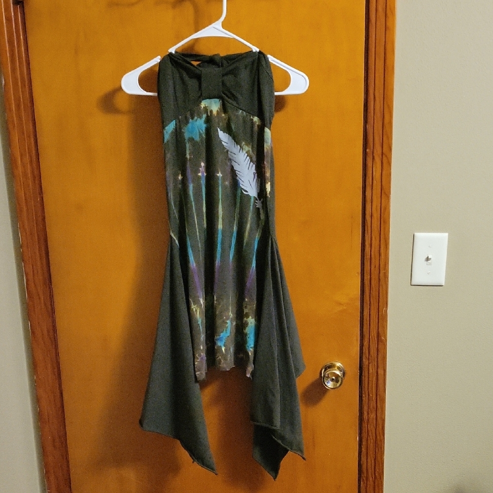 Gypsy Rose Multicolor Feather Print Halter Dress